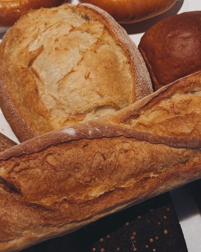 A delicious variety of freshly baked artisan breads including baguette, rye, and loaf displayed together.